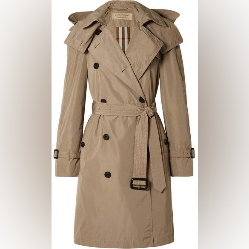 Burberry DETACHABLE HOOD TAFFETA TRENCH COAT IN SISAL 2